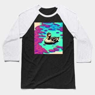 Duck Swimming In Trippy Pond Baseball T-Shirt